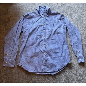 Ralph Lauren Boys Size Large Casual Button Down Long Sleeve Shirt Blue Stripes